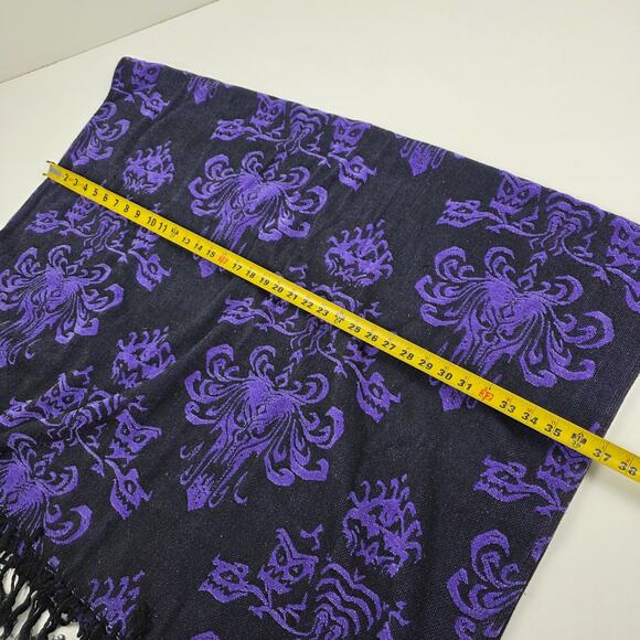 Disney Parks Scarf One Size Purple Black Haunted Mansion Reversible Fringe - Picture 9 of 15